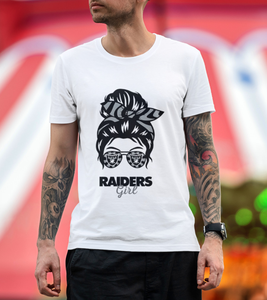 Raiders Girl Messy Bun Sunglasses Fan T-Shirt