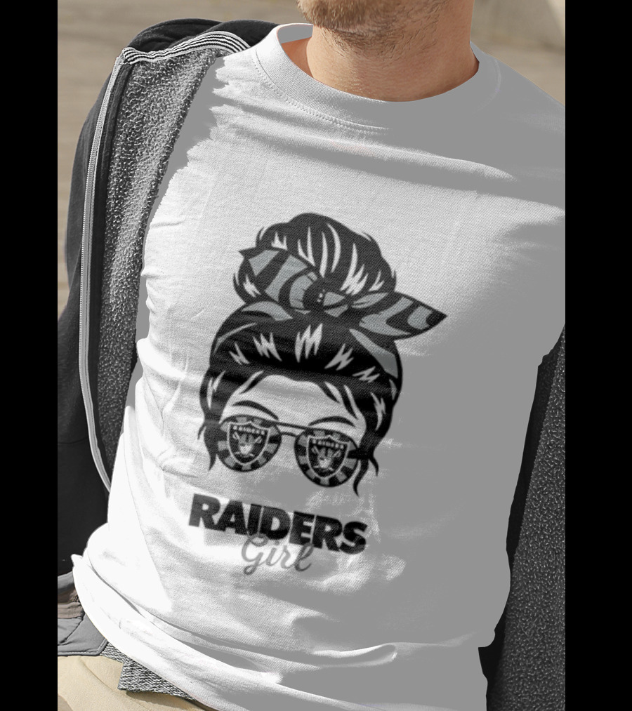 Raiders Girl Messy Bun Sunglasses Fan T-Shirt