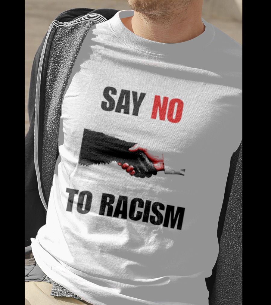 Say No To Racism Bigfoot Human Handshake Equality Message T-Shirt