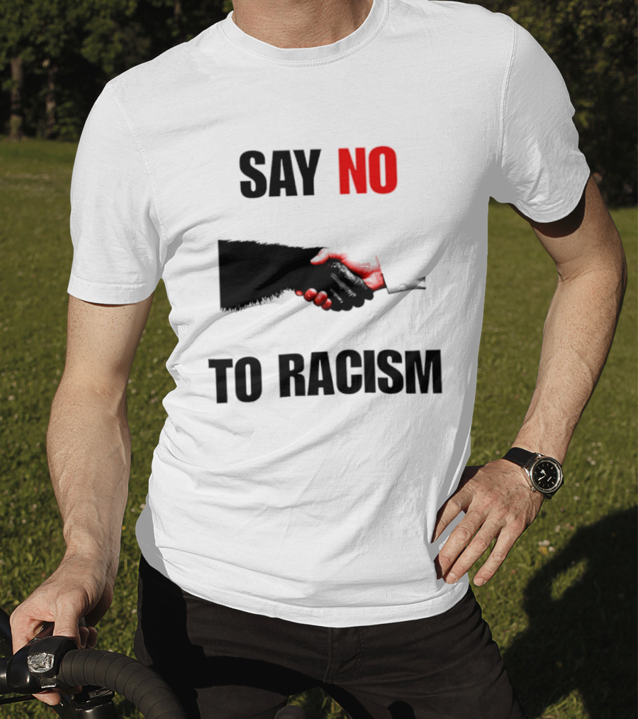 Say No To Racism Bigfoot Human Handshake Equality Message T-Shirt