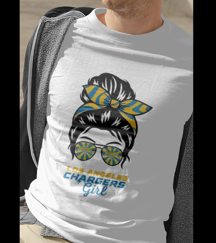 Messy Bun Glasses Los Angeles Chargers Girl T-Shirt