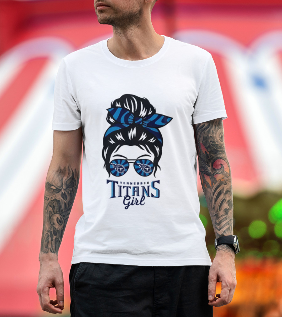 Tennessee Titans Girl Messy Bun Glasses Bow T-Shirt