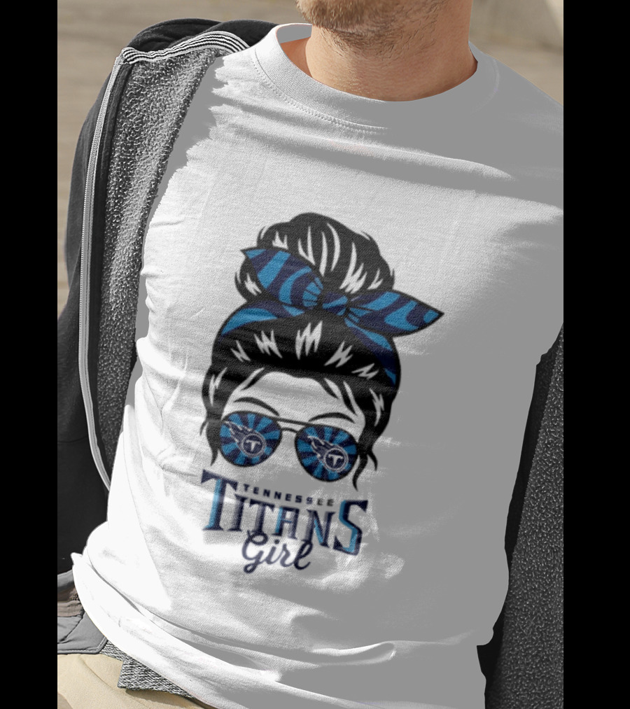 Tennessee Titans Girl Messy Bun Glasses Bow T-Shirt