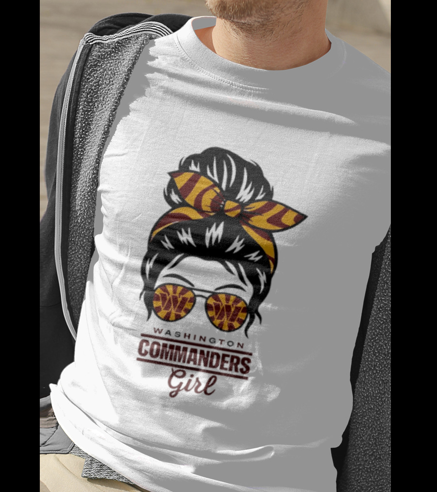 Washington Commanders Girl Messy Bun Glasses Football Fan T-Shirt
