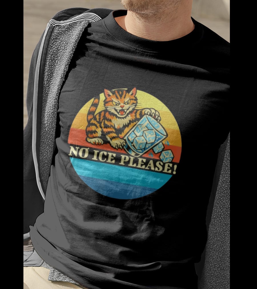 No Ice Please Cat Cartoon Rainbow Stripes T-Shirt