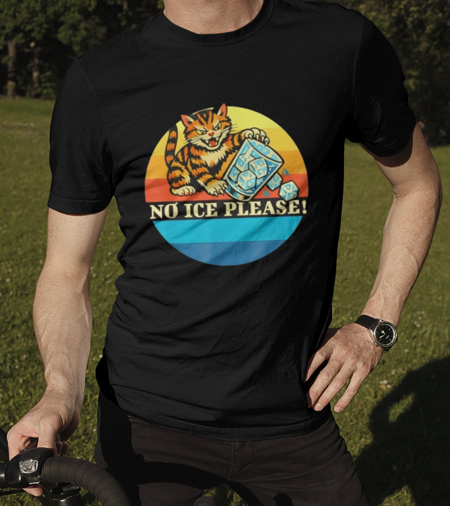 No Ice Please Cat Cartoon Rainbow Stripes T-Shirt