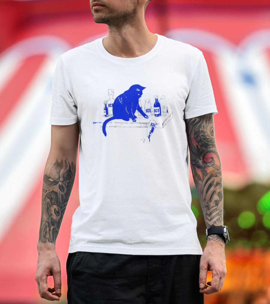 Cat Surrounded By Ice Bottles On A Table T-Shirt