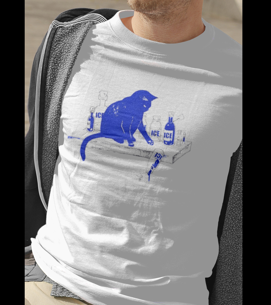 Cat Surrounded By Ice Bottles On A Table T-Shirt