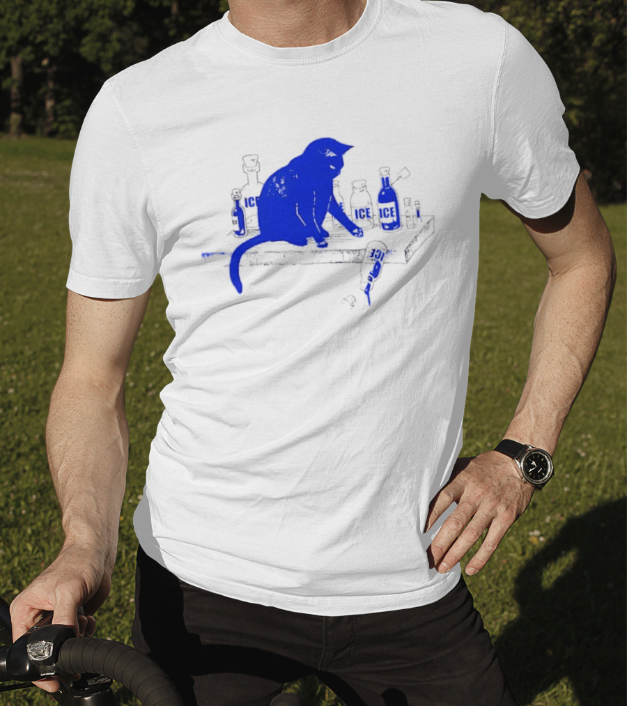 Cat Surrounded By Ice Bottles On A Table T-Shirt