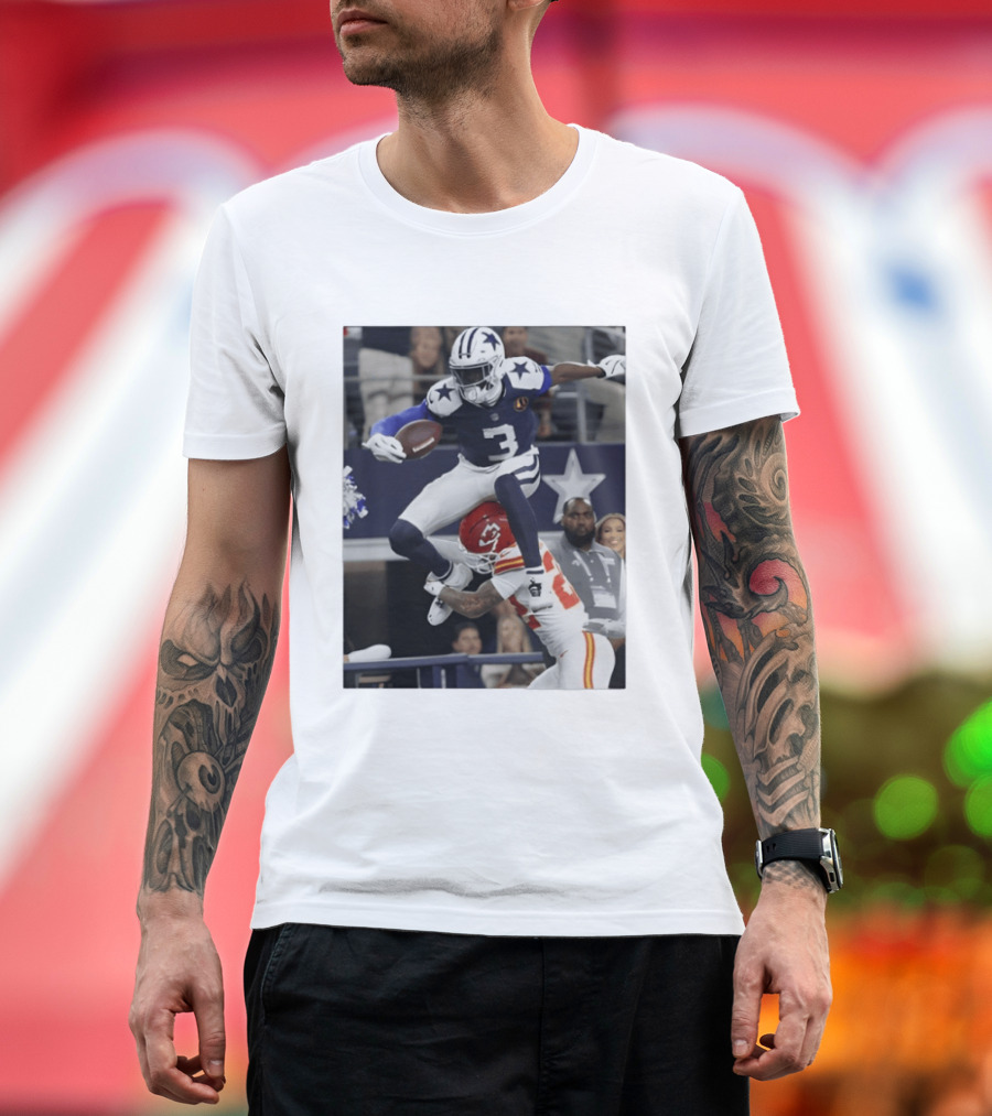 Football Leap Dallas Vs Kansas Royals Dynamic Action T-Shirt