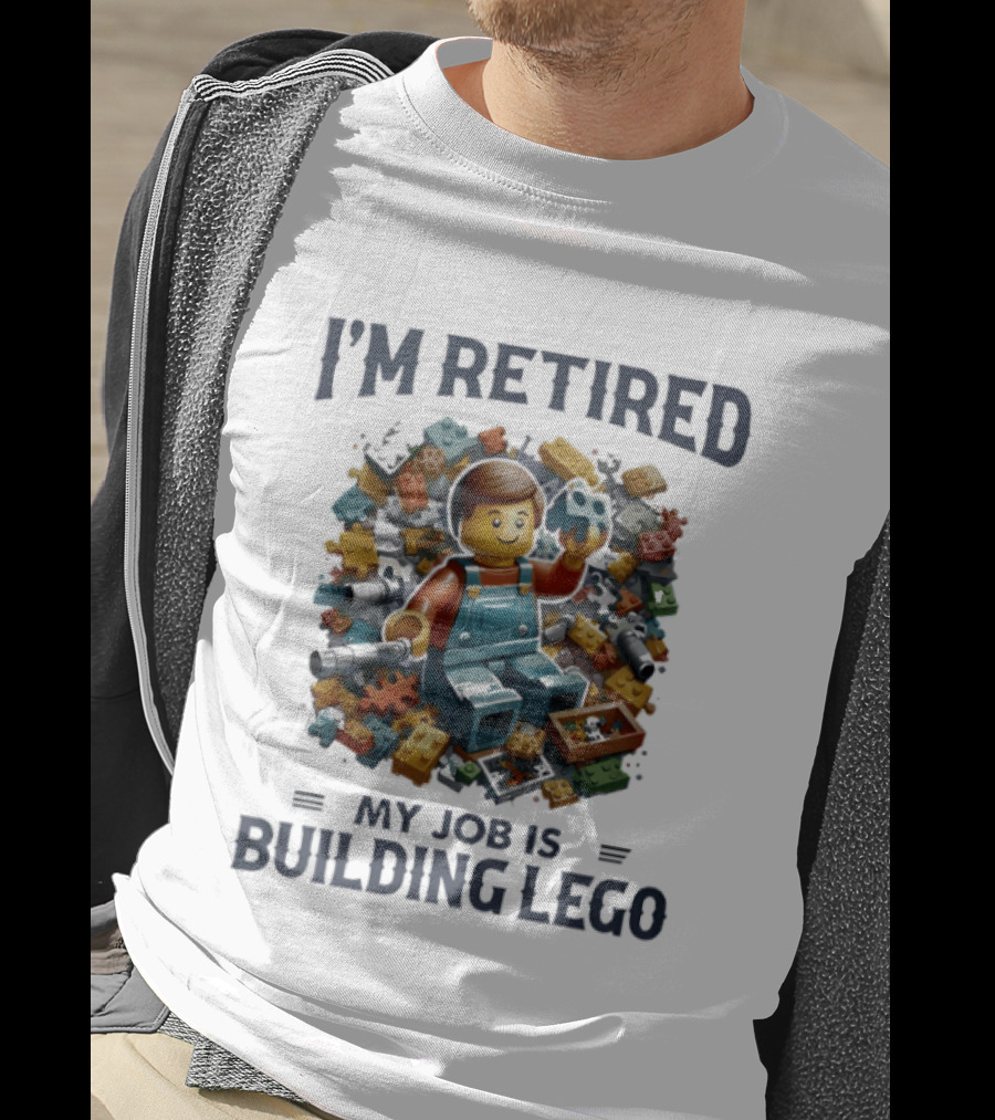 I'm Retired My Job Is Building Lego Colorful Bricks And Minifigure Playful Retirement T-Shirt