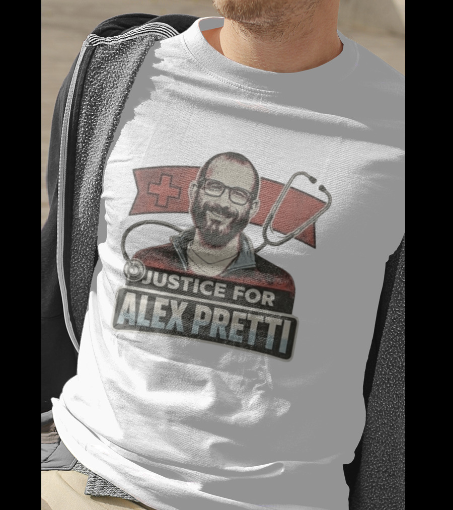 Justice For Alex Pretti Minneapolis ICU Nurse Memorial Red Cross Stethoscope T-Shirt