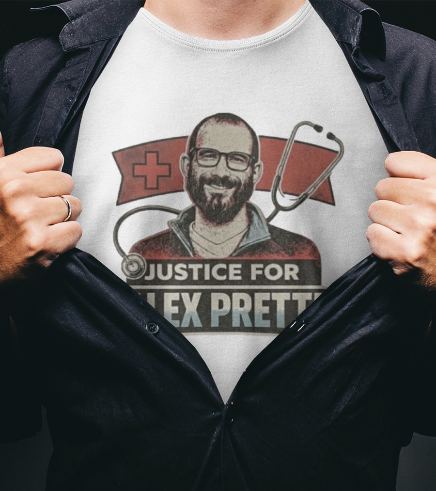Justice For Alex Pretti Minneapolis ICU Nurse Memorial Red Cross Stethoscope T-Shirt
