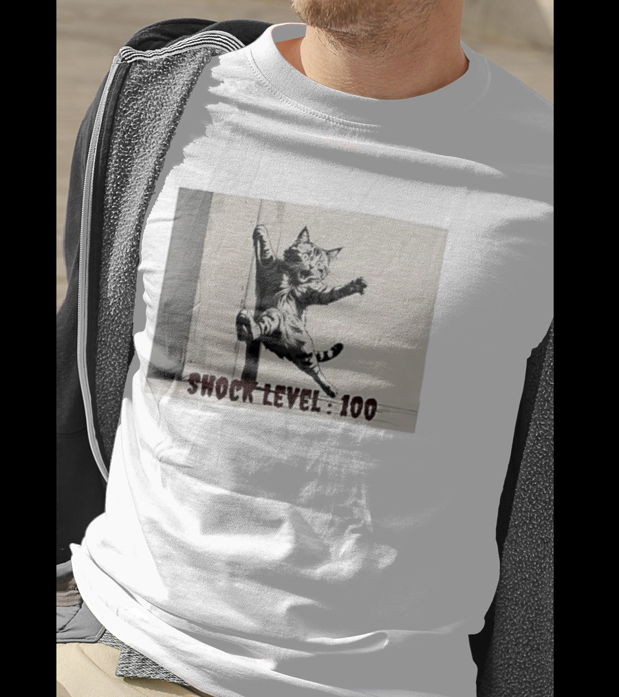 Shocked Cat Shock Level 100 Feline Expression T-Shirt
