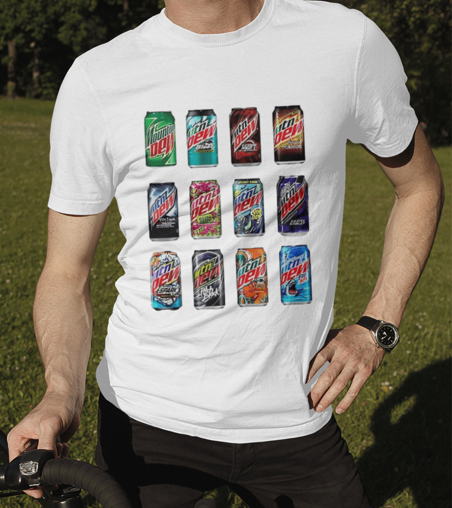 Mountain Dew Soda Flavors Black Label Code Red Voltage Spark Typhoon Pitch Black Baja Blast T-Shirt