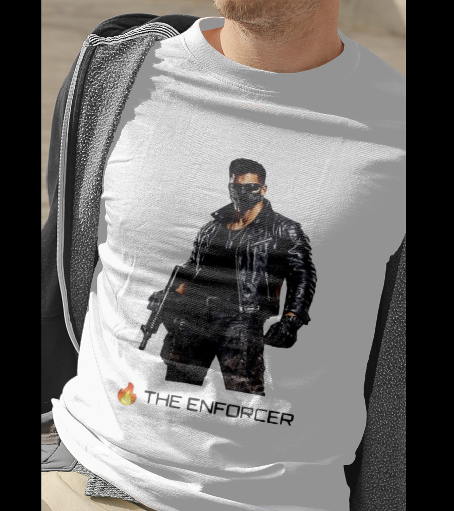 The Enforcer Leather Jacket Warrior With Mask And Fire T-Shirt