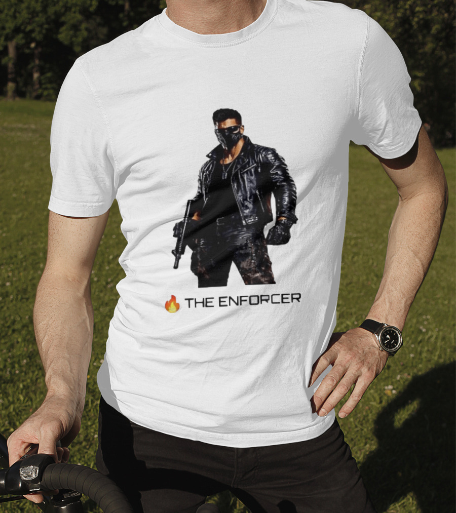 The Enforcer Leather Jacket Warrior With Mask And Fire T-Shirt