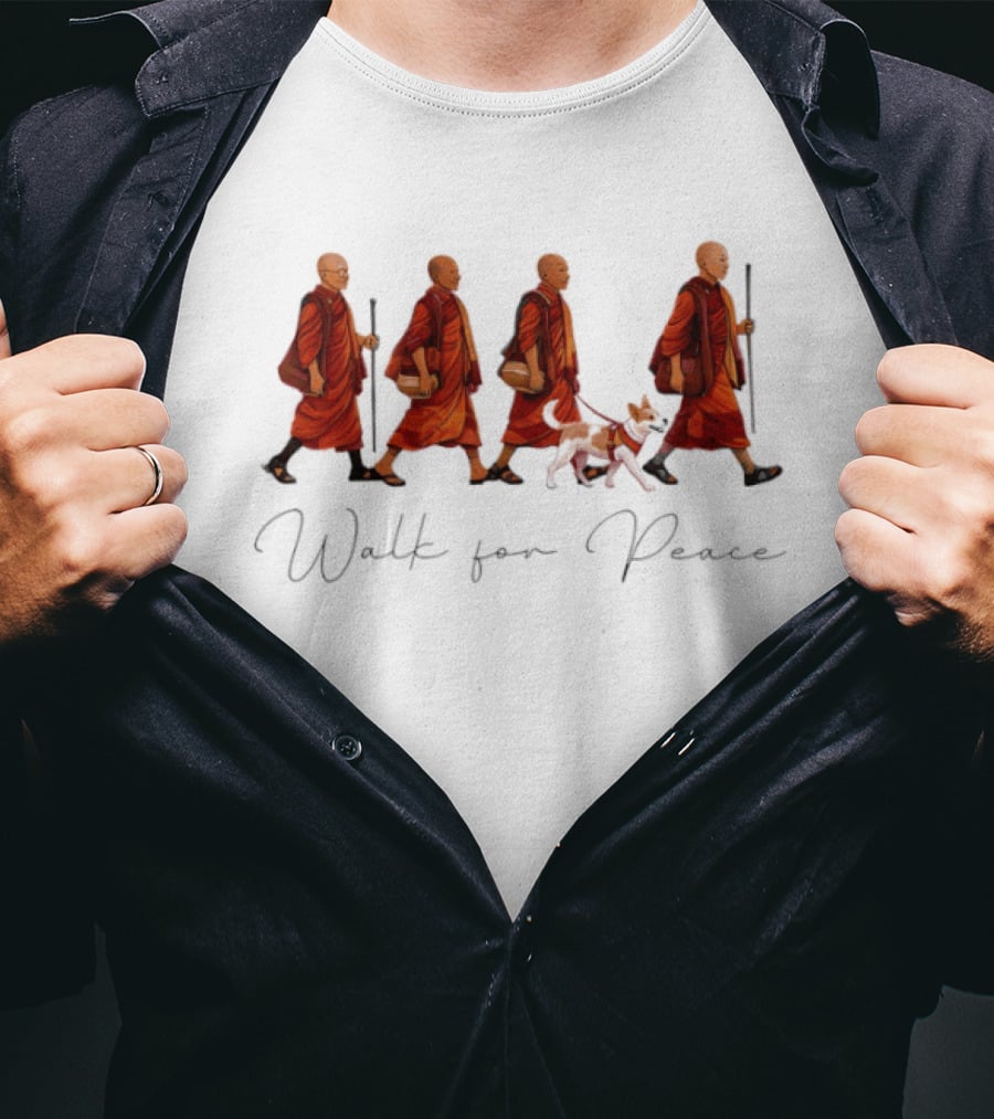 Peaceful Journey With Monks And Aloka Dog Walk For Peace T-Shirt