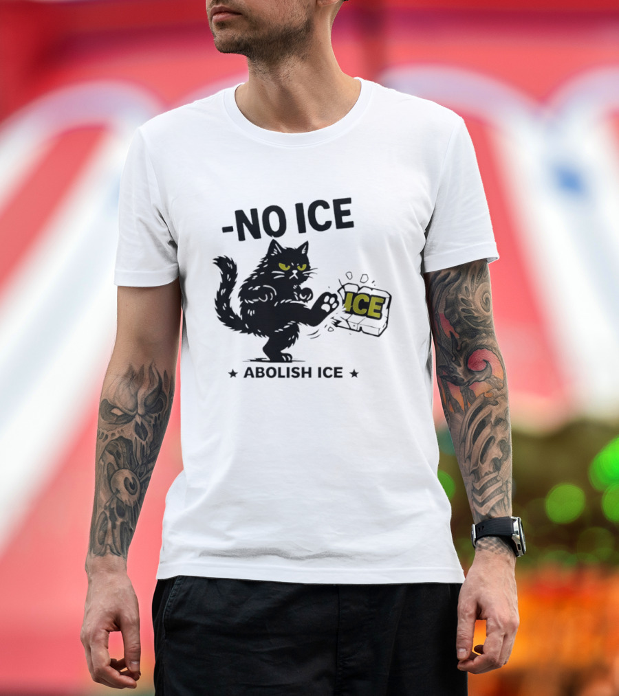 Black Cat No Ice Abolish ICE T-Shirt