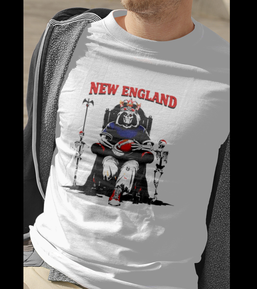 New England Skeletal Football Monarch Sitting On A Throne With Staff T-Shirt