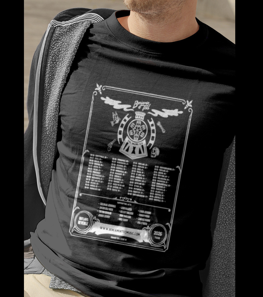 Benjamin Tod & The Inline Six Outlaw's Revenge Tour 2026 Schedule Steam Train Guns Skull T-Shirt