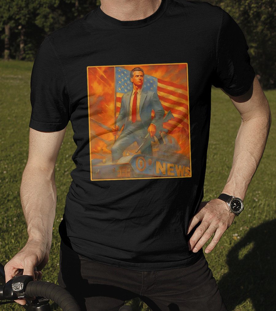 Gavin Newsome Tank Patriotic Flag Rifle News Scene T-Shirt