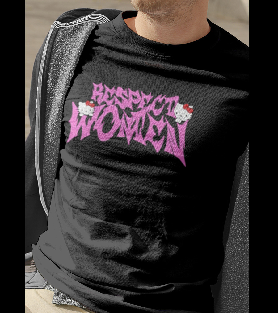 Respect Women Pink Script Featuring Hello Kitty T-Shirt