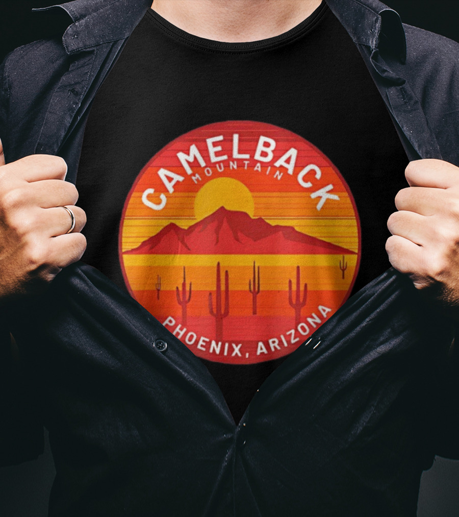 Camelback Mountain Phoenix Arizona Sunset Cactus Desert Hiking T-Shirt