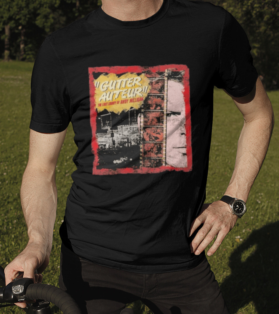Gutter Auteur The Lost Legacy Of Andy Miligan Filmmaker Tribute With Vintage Film Strip And Urban Nightlife T-Shirt