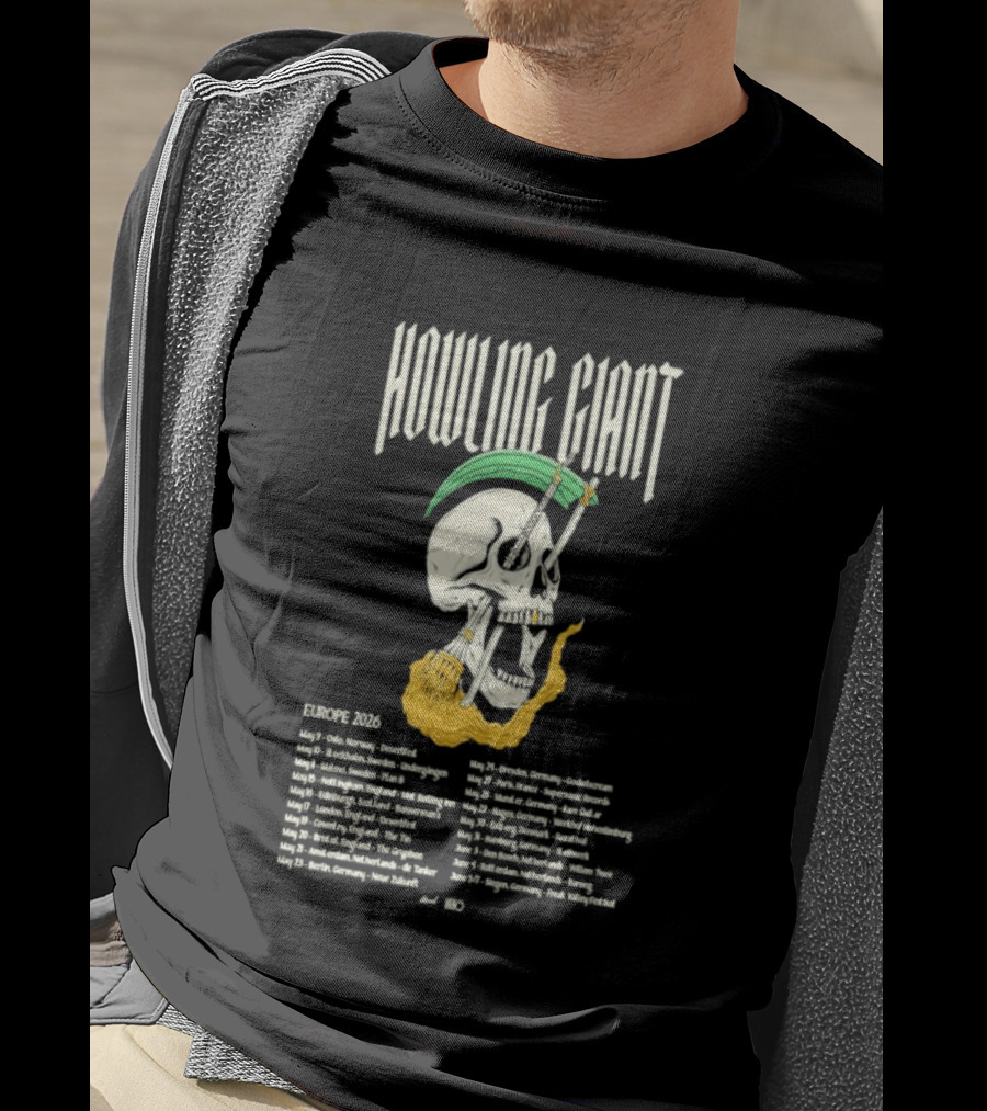 Howling Giant Europe 2026 Tour Dates Skull Skeleton Orion Sun Club Dates T-Shirt