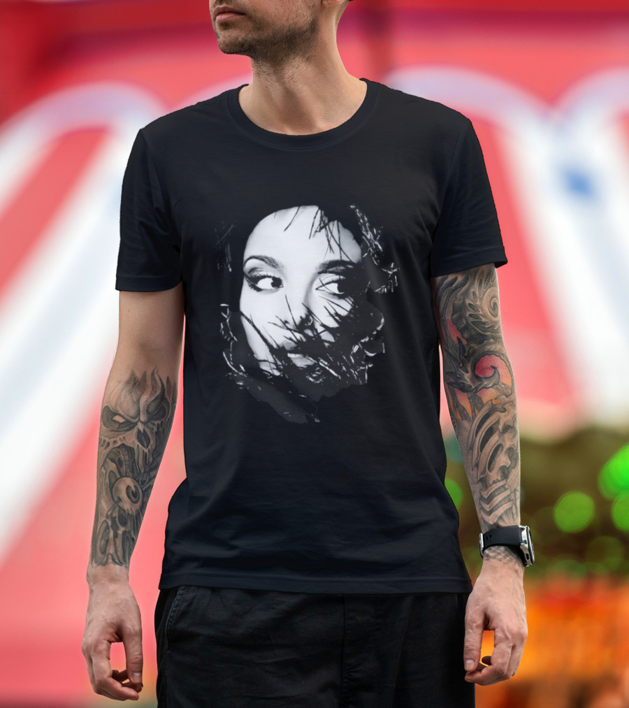 Jade Face Mysterious Gaze Black And White Brushstroke T-Shirt