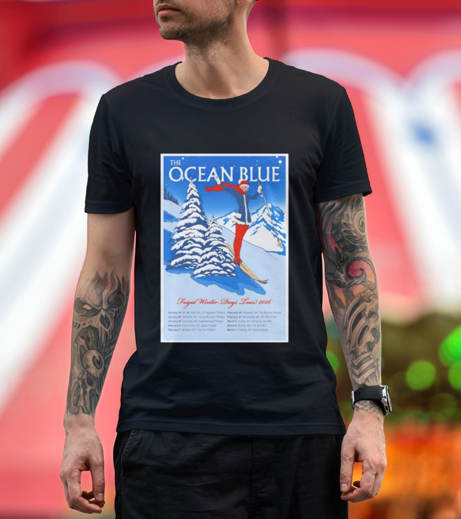 The Ocean Blue Frigid Winter Days Tour 2026 with Skiing Santa and Show Dates T-Shirt