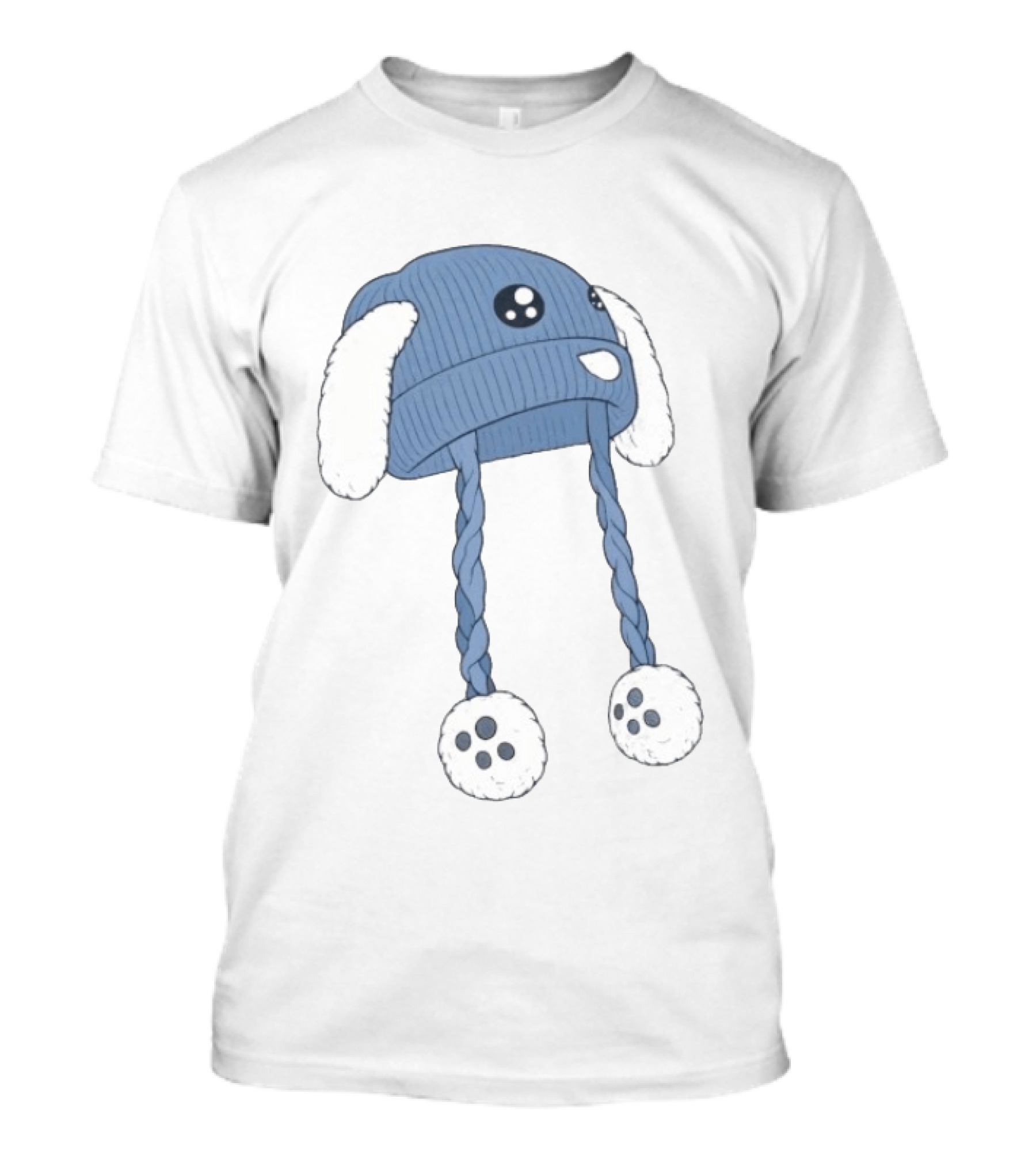 Anti Ice Chinga La Migra Blue Bunny Hat Fluffy Ears Paw Pom Collection T-Shirt