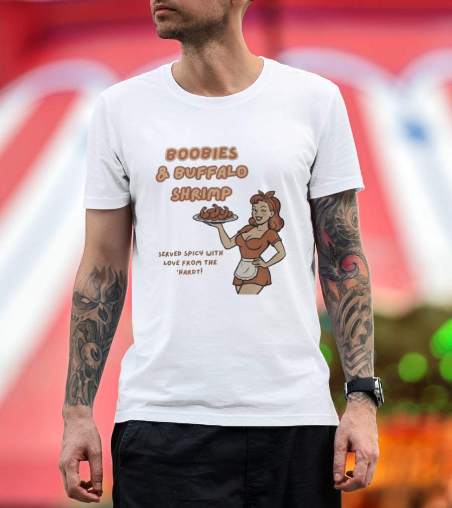 Boobies & Buffalo Shrimp Served Spicy With Love From The Hardt Retro Waitress T-Shirt