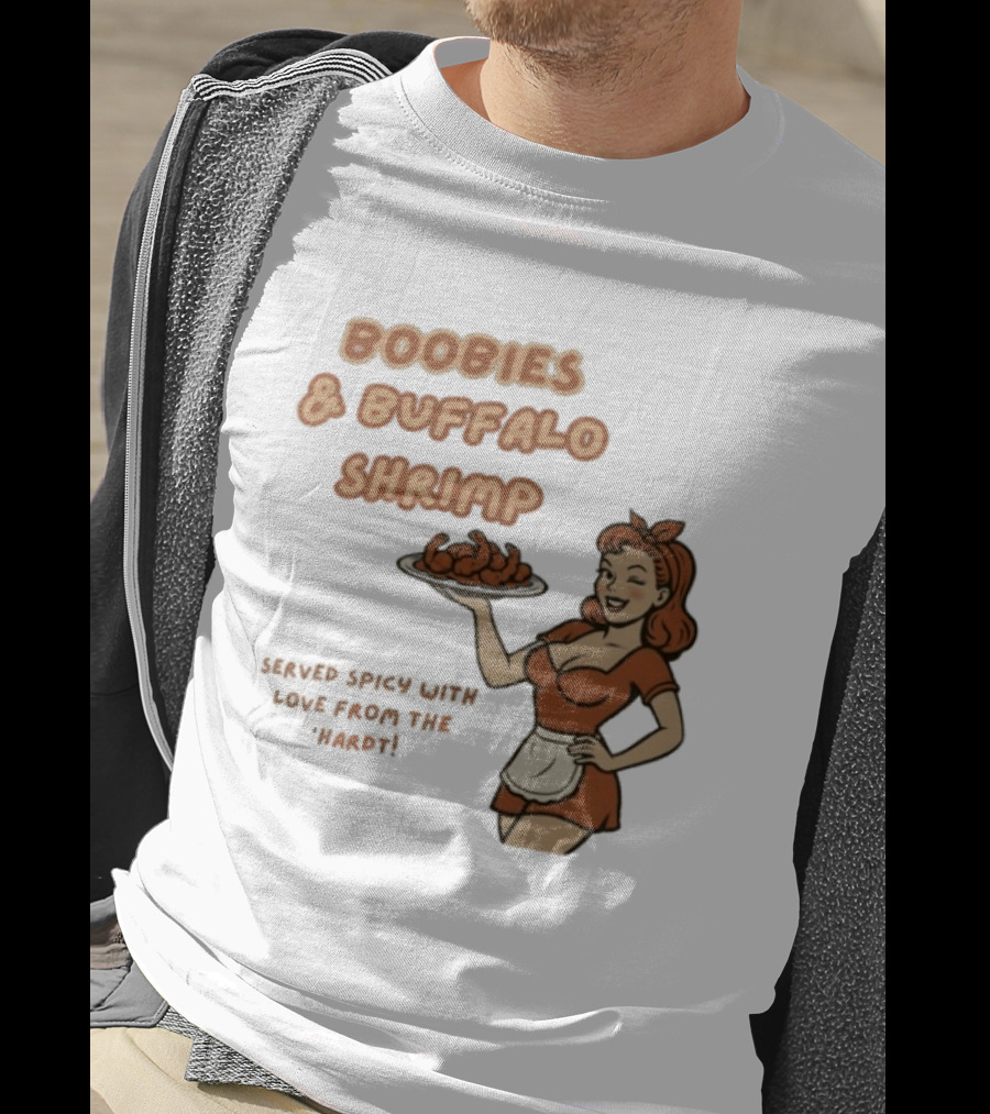 Boobies & Buffalo Shrimp Served Spicy With Love From The Hardt Retro Waitress T-Shirt