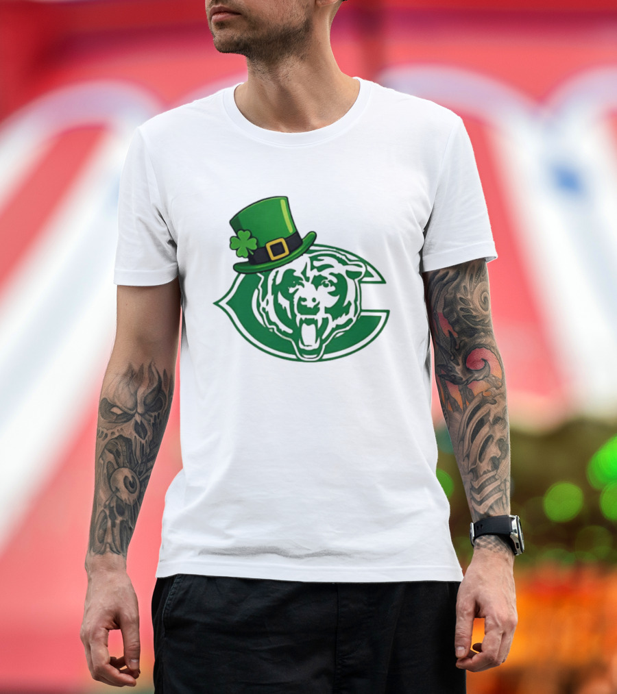 Chicago Bears St Patrick's Day Green Logo With Irish Hat T-Shirt