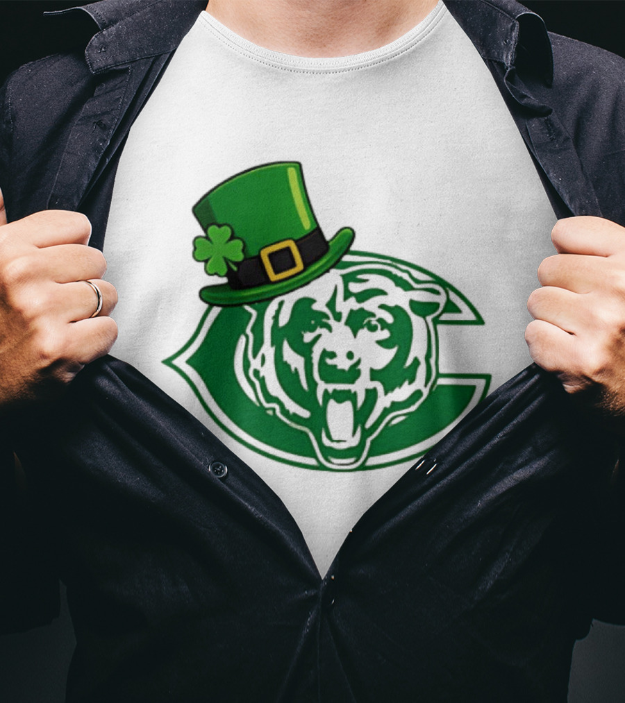 Chicago Bears St Patrick's Day Green Logo With Irish Hat T-Shirt