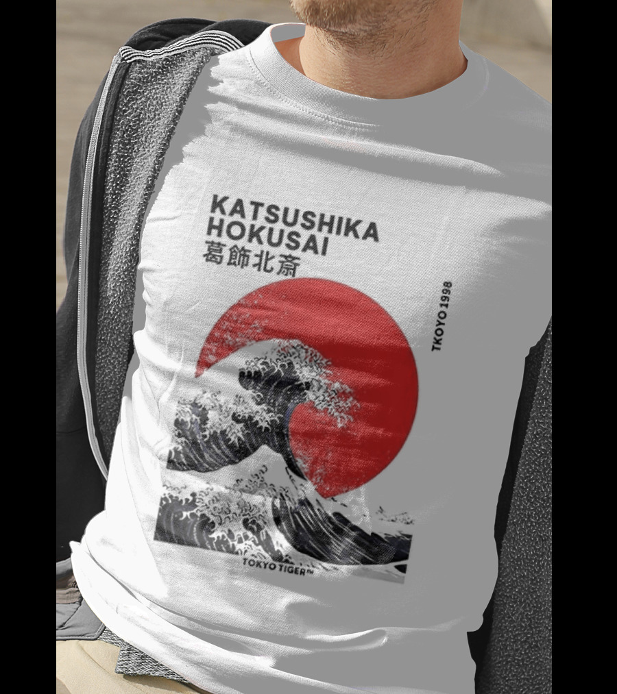 Katsushika Hokusai The Great Wave And Red Sun Japanese Ukiyo E T-Shirt