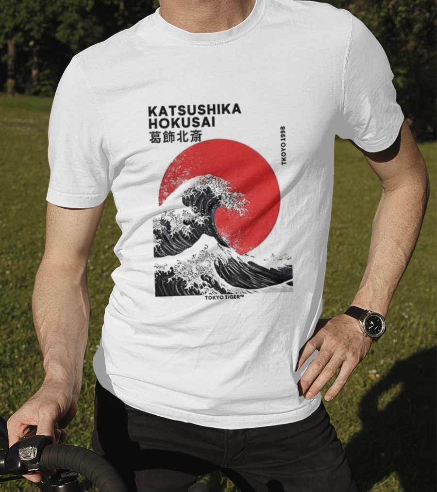 Katsushika Hokusai The Great Wave And Red Sun Japanese Ukiyo E T-Shirt