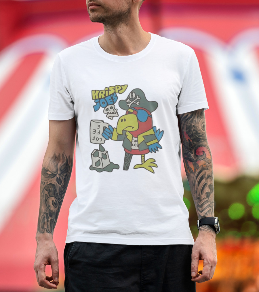 Krispy Joe's Pirate Parrot Coffee Spill Cartoon T-Shirt