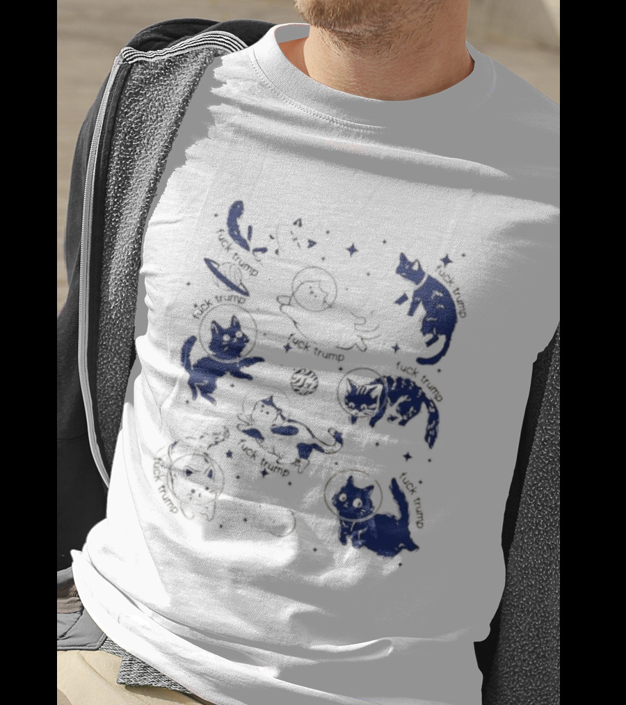 Subtle FDT Cats In Space Stars Orbit And Floating Shapes T-Shirt