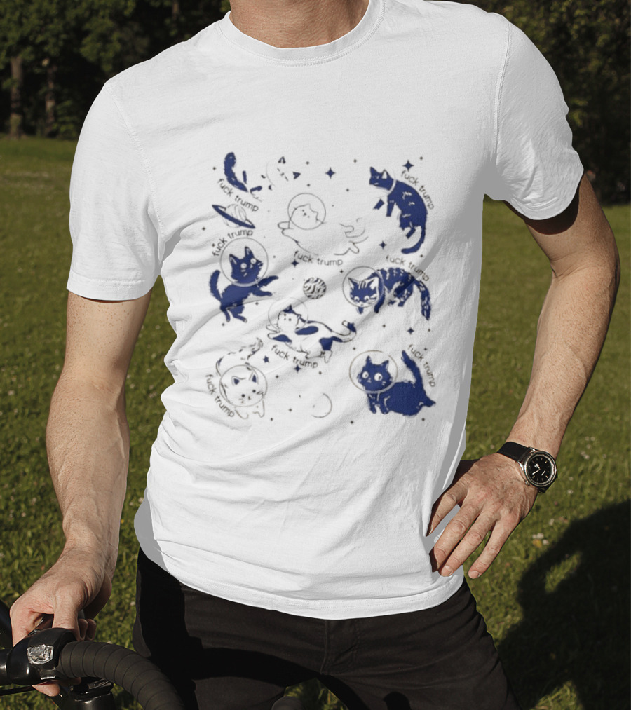 Subtle FDT Cats In Space Stars Orbit And Floating Shapes T-Shirt