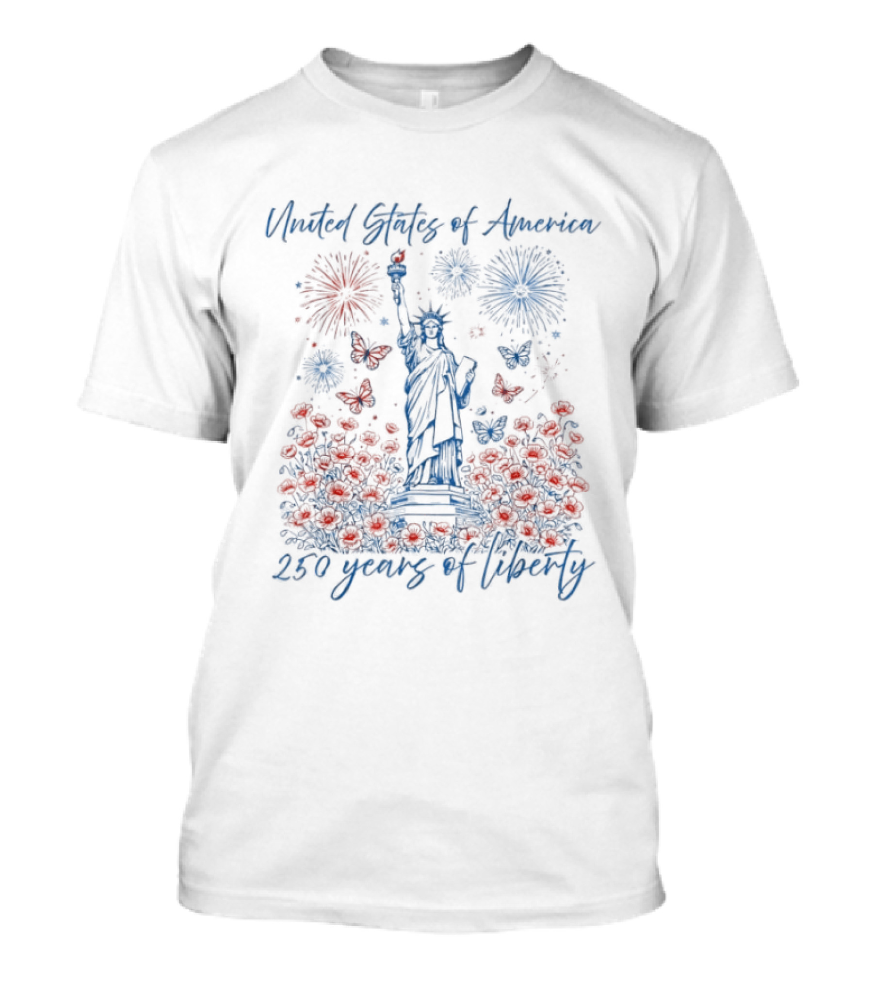 United States Of America 250 Years Of Liberty Fireworks And Statue Of Liberty Celebration T-Shirt