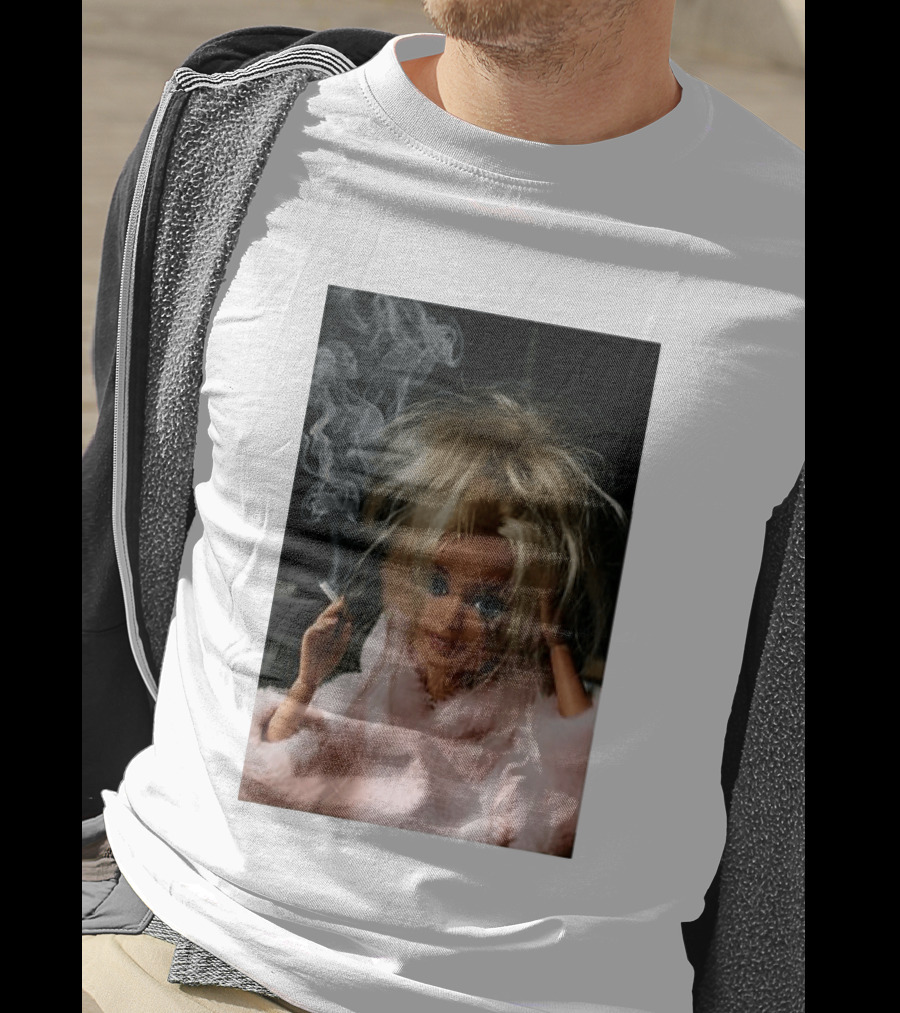 Cigarette Smoking Barbie Doll In Pink Fur Coat T-Shirt
