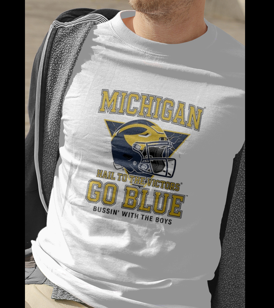 Michigan Hail To The Victors Go Blue Bussin' With The Boys Helmet T-Shirt