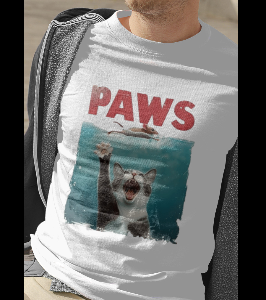 Paws Cat Chasing Mouse Playful Kitten Humor T-Shirt