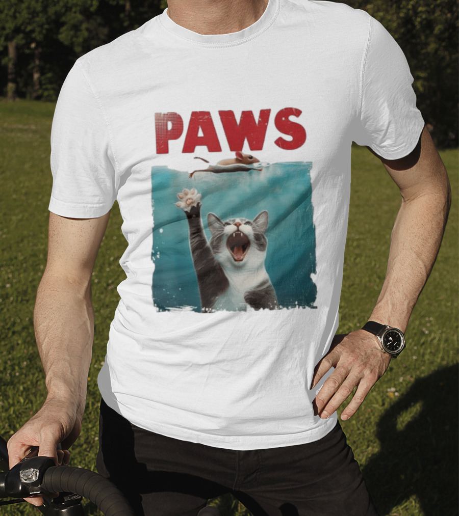Paws Cat Chasing Mouse Playful Kitten Humor T-Shirt