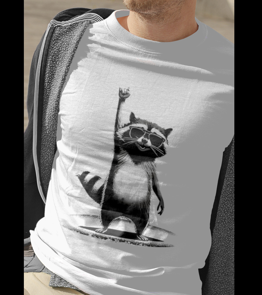 Raccoon Rock Music Animal Silhouette Jazz Hands Pose T-Shirt