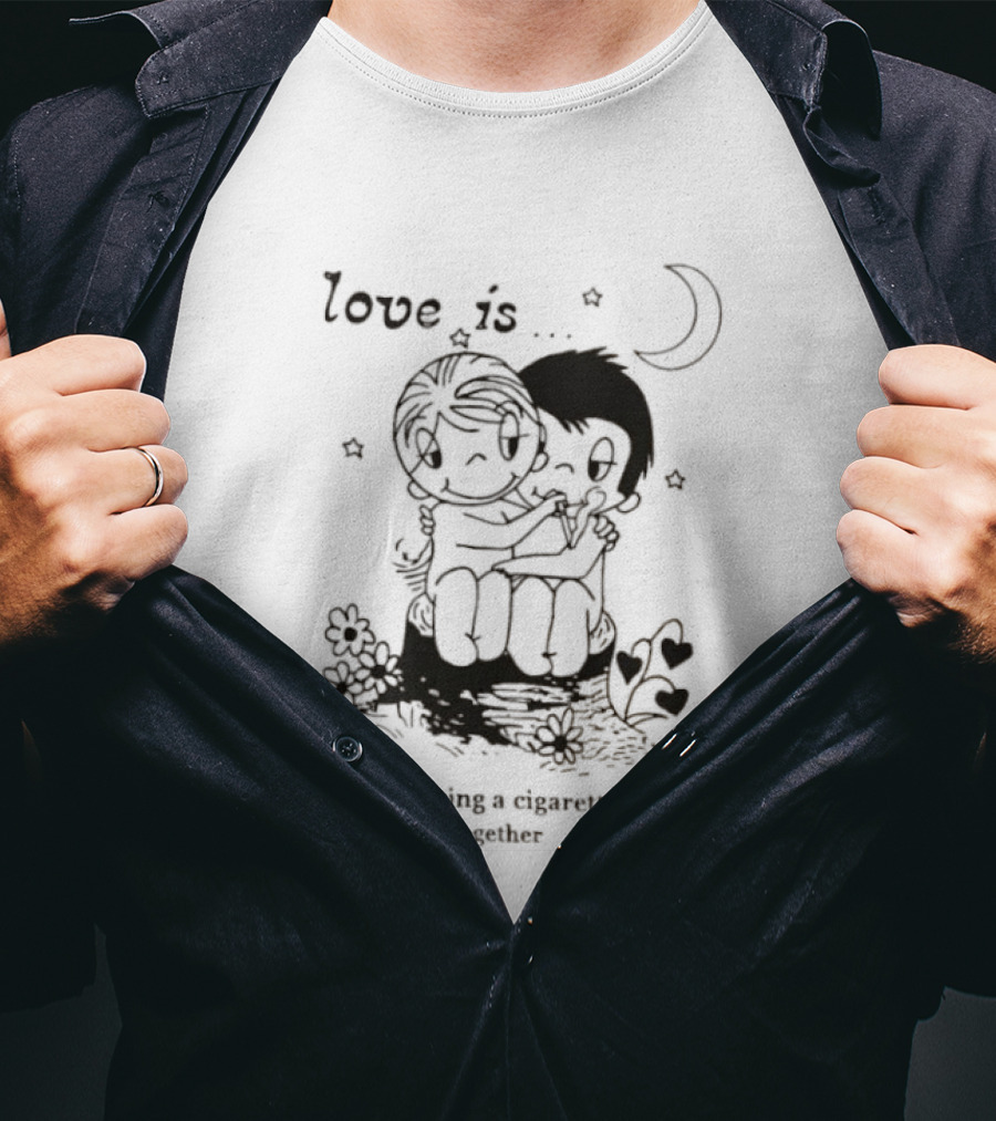 Love Is Sharing A Cigarette Together Moon Stars Kim Grove T-Shirt