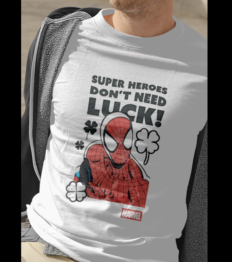 Marvel Spider Man Super Heroes Don't Need Luck T-Shirt